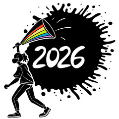Person with rainbow horn and year 2026 vector