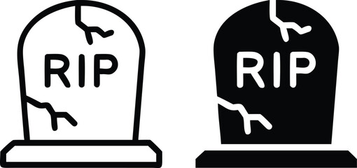 Grave Tombstone Icon Set, RIP Headstone Silhouette Vector Illustration for Halloween