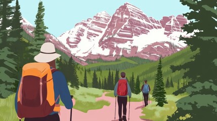 Hikers enjoying a scenic mountain trail.