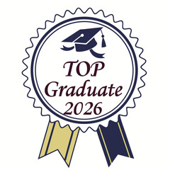 Blue and gold ribbon award for top graduate badge