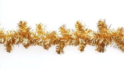 Gold tinsel garland isolated on white background.