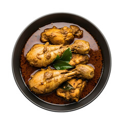 A Rich Bowl of Sri Lankan Kukul Mas Curry a Spicy Chicken Stew with Roasted Curry Powder on isolated transparent background