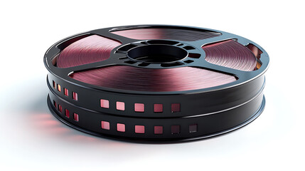Professional filament spool of 3d printer supplies with metallic purple material on white background
