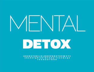 Vector Healthy logo Mental Detox. Typography Minimal Font. Classic White Alphabet Letters and Numbers set.