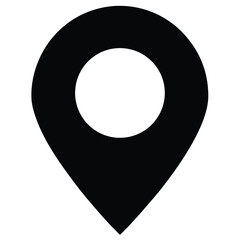 Black and white location marker icon isolated on a clean white background
