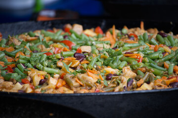 Colorful Stir-Fry Vegetables with Beans and Tofu in a Skillet