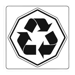 Obraz premium Black and white recycling symbol sign within a polygonal shape on white background
