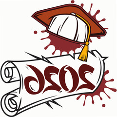 Graduation cap and scroll with year tassel diploma