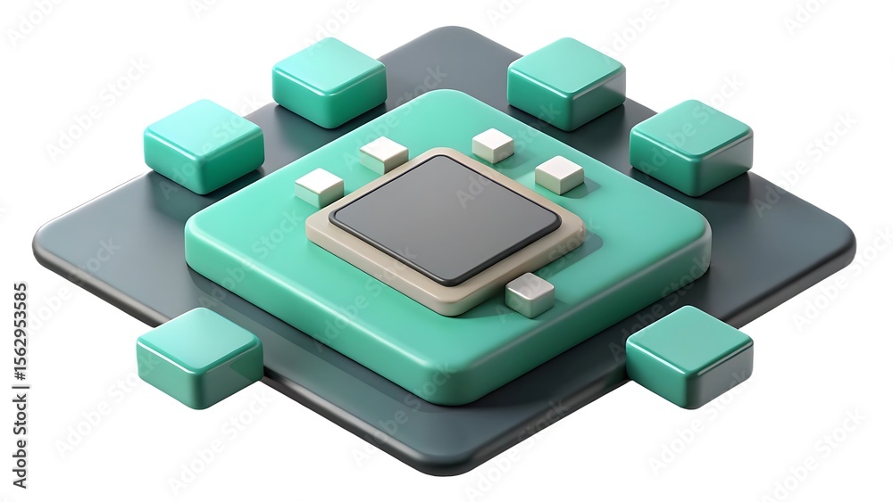 Aufkleber 3d render of a central processing unit concept with square block elements representing connections