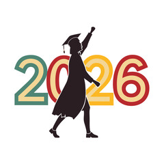 Graduate silhouette celebrating with colorful year numbers graduation celebration