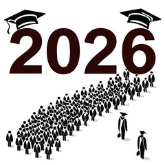 Graduation crowd with year 2026 and academic caps people