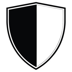 Vector graphic of a divided shield in black and white with transparent background