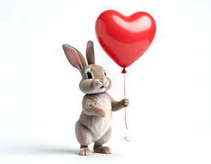 Adorable Cartoon Bunny with Heart Balloon Valentine's Day Illustration