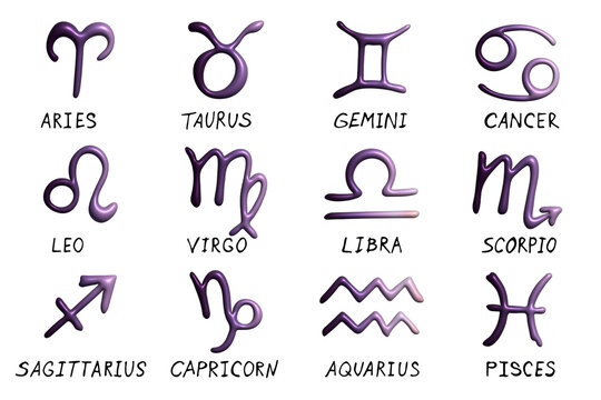 3d zodiac signs Esoteric symbol set Astrology clipart Elements for design