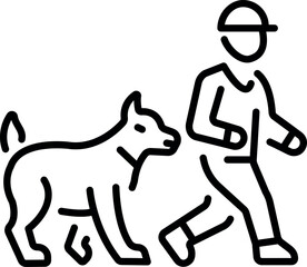 Linear icon representing a character having a hunting dog 