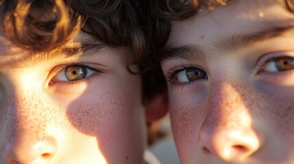 Close-up of two boys' faces