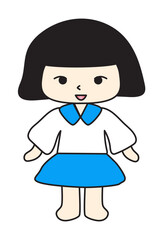 Cute Girl in Korean School Uniform Cartoon Illustration