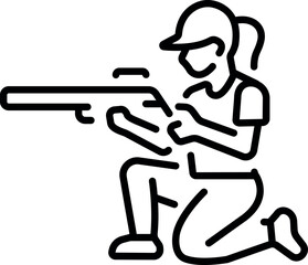 Line style icon of a female hunter holding a gun 
