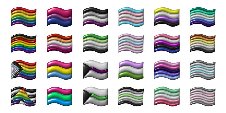 Set of colorful LGBTQ+ pride flags Gender equality and sexual identity pride flags collection LGBTQIA community pride month