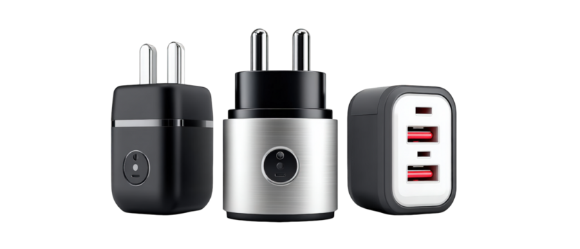 Three modern power adapters with multiple USB ports, showcasing sleek designs and functionality