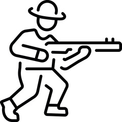 Line style icon showing a character holding a hunting gun