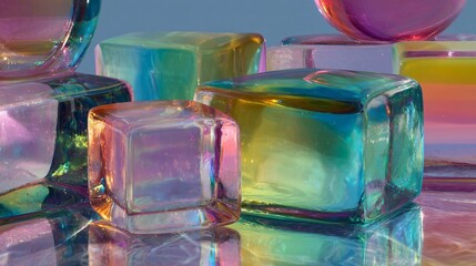 Abstract crystal glass sculptures reveal fluid interiors dyed in vibrant, neon CMYK colors creating