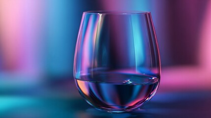 Crystal glass reflects vibrant neon CMYK gradient in soft blur; a modern artful minimalist
