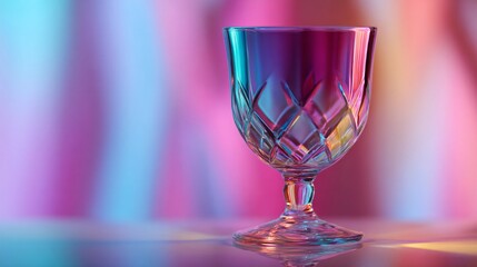 Elegant crystal glass reflects soft, blurred neon gradient with cmyk colors creating a