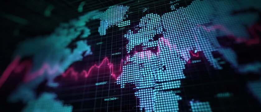 Global financial data displayed on world map