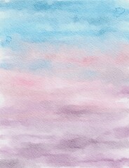 Dreamy Beautiful Pastel Blue Pink Purple Gradient Sky Abstract Hand Painted Background In Watercolour Paper