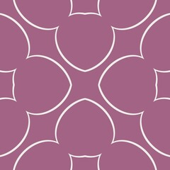 A geometric pattern features interconnected shapes outlined in white against a muted purple background. The symmetrical design resembles floral or clover motifs, creating a harmonious visual effect.