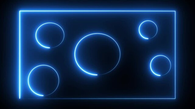 Abstract neon line frame background, Rectangular Fire effect Animation. neon box rotation retro moving movement ring display cover box on black, blue color neon line on black background.....