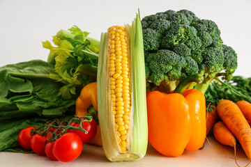 Different fresh vegetables on white background