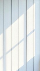 Sunlight Shadow Pattern on White Vertical Wood Paneling Wall Texture Background