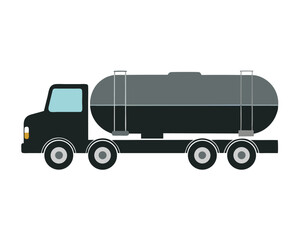 Vector illustration of a tanker truck transporting fuel or liquid cargo on white background.