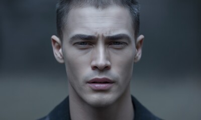 Fototapeta premium Intense Close-Up Portrait of a Young Man with a Serious Expression