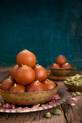 Gulab Jamun Indian sweet in stack
