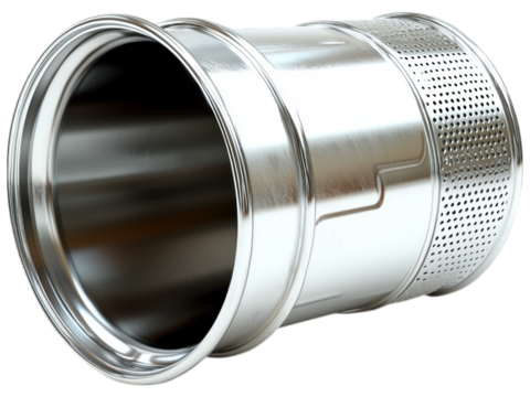 Silver drum with holes, shiny and reflective surface