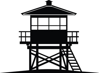 Lifeguard tower Silhouette vector, Safeguard tower icon illustration