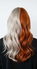 Stunning Two Tone Hair Half Platinum Blonde Half Copper Red Wavy Hairstyle