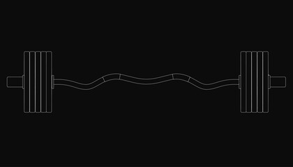 A black and white vector line drawing of a dumbbell on a solid black background, featuring clean and crisp outlines. The minimalist design highlights the weightlifting equipment with precision