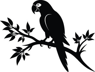 parrot with tree branch black silhouette vector,parrot icon illustration © Silhouette Store12