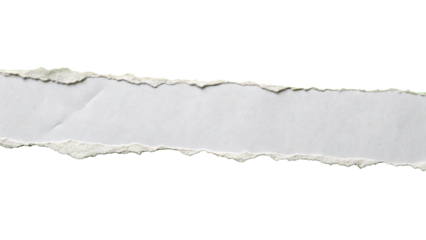A strip of ripped white paper with a jagged edge isolated on transparent background for creative use