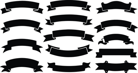 set of  ribbons and banners  black silhouette  vector illustration