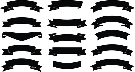 set of  ribbons and banners  black silhouette  vector illustration