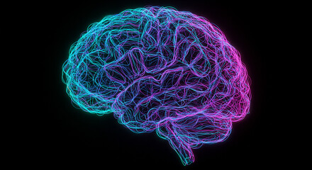 Abstract brain made of glowing lines.AI generated