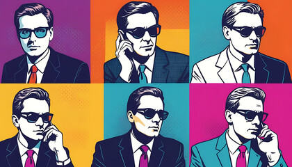 Retro Pop Art Style Portrait of a Man in Sunglasses