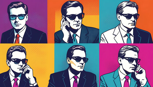 Retro Pop Art Style Portrait of a Man in Sunglasses