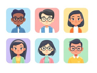 diverse character avatars in pastel squares, digital office teamwork