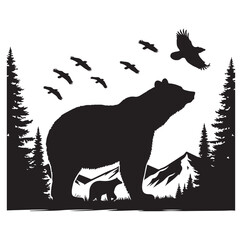 bear silhouettes vector, set of animals Brown grizzl Black vector